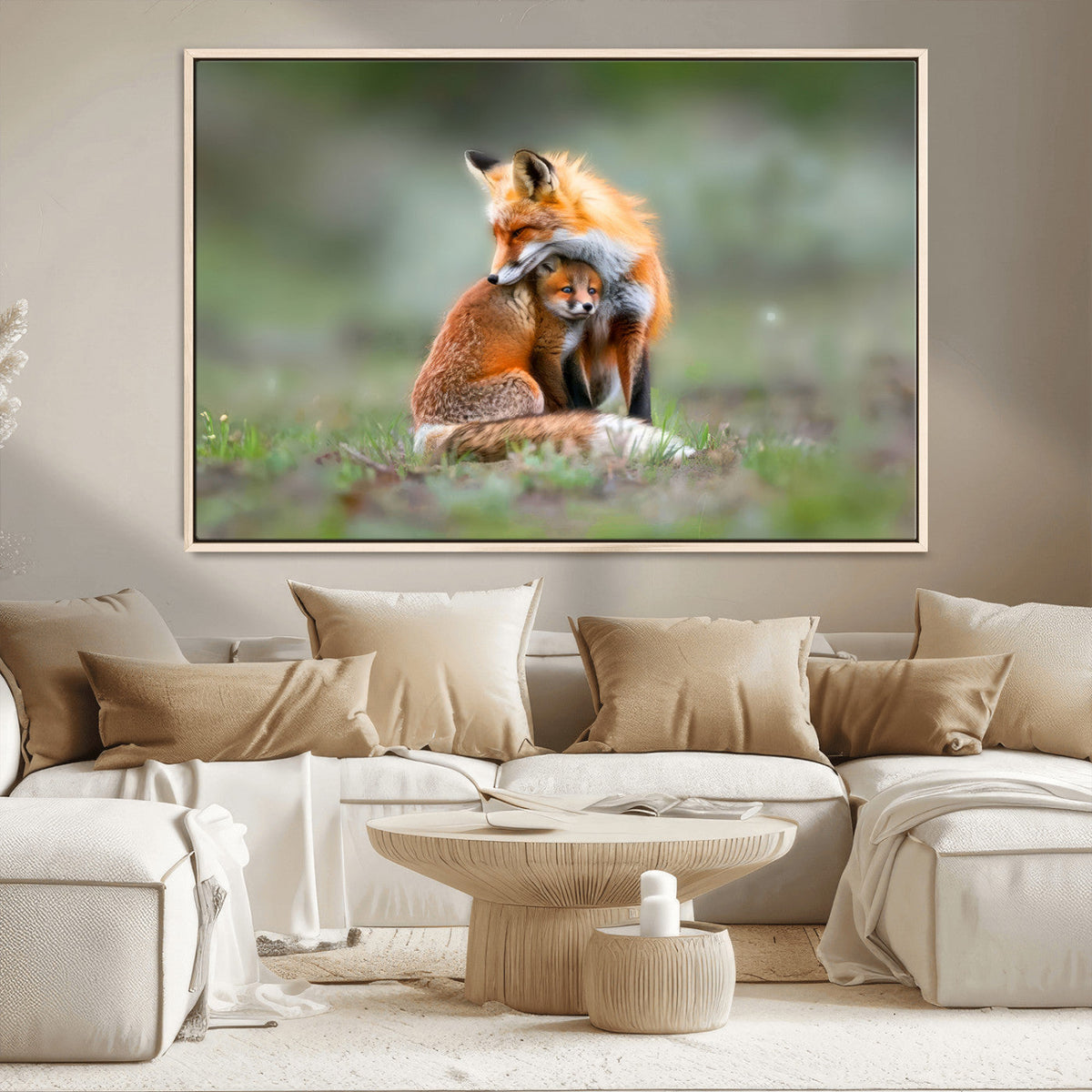 Heartwarming Fox and Baby Cub Wall Art | Canvas Print of Foxes in Nature
