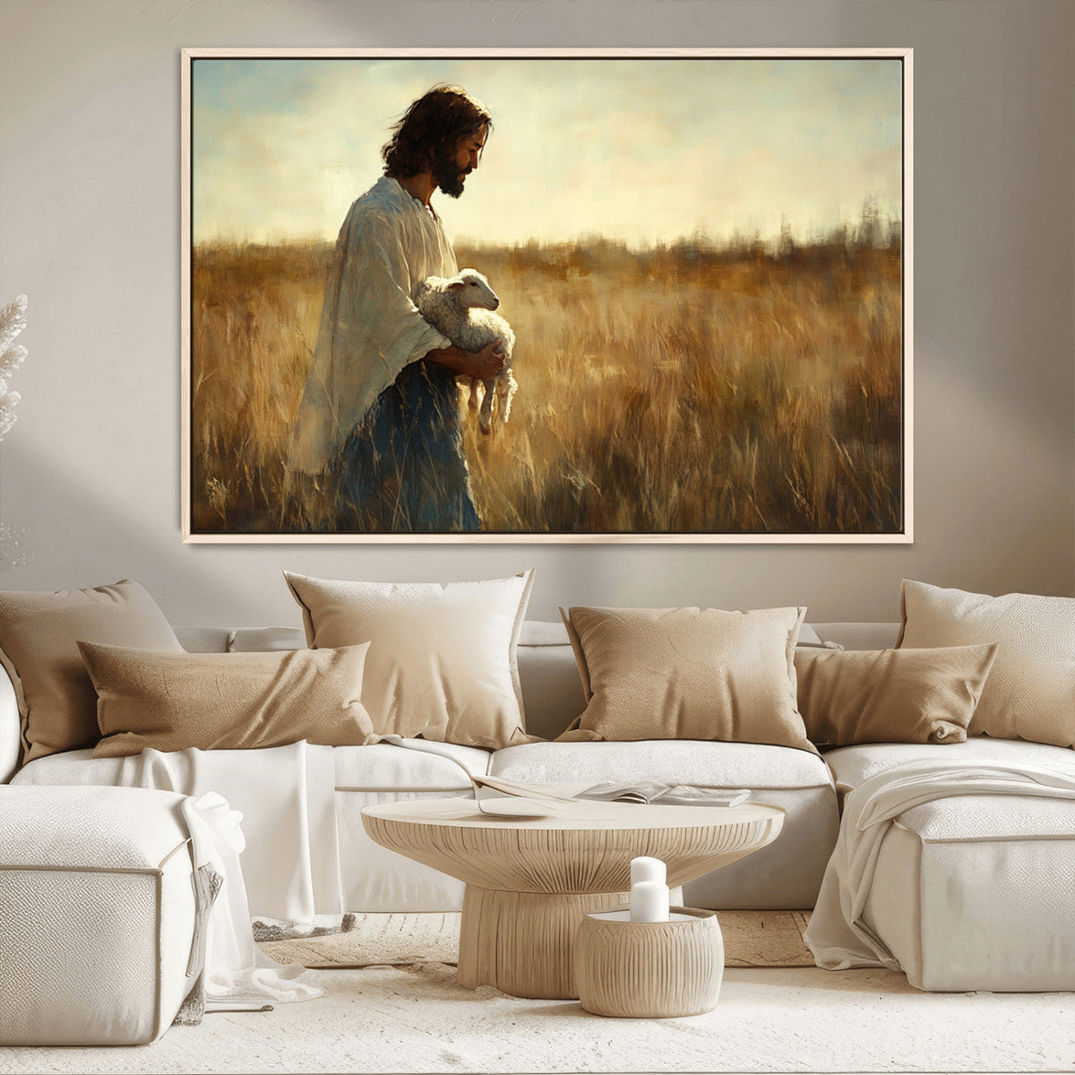 Jesus the Good Shepherd Wall Art Canvas Print, Inspirational Christian Religious Print for Prayer Room