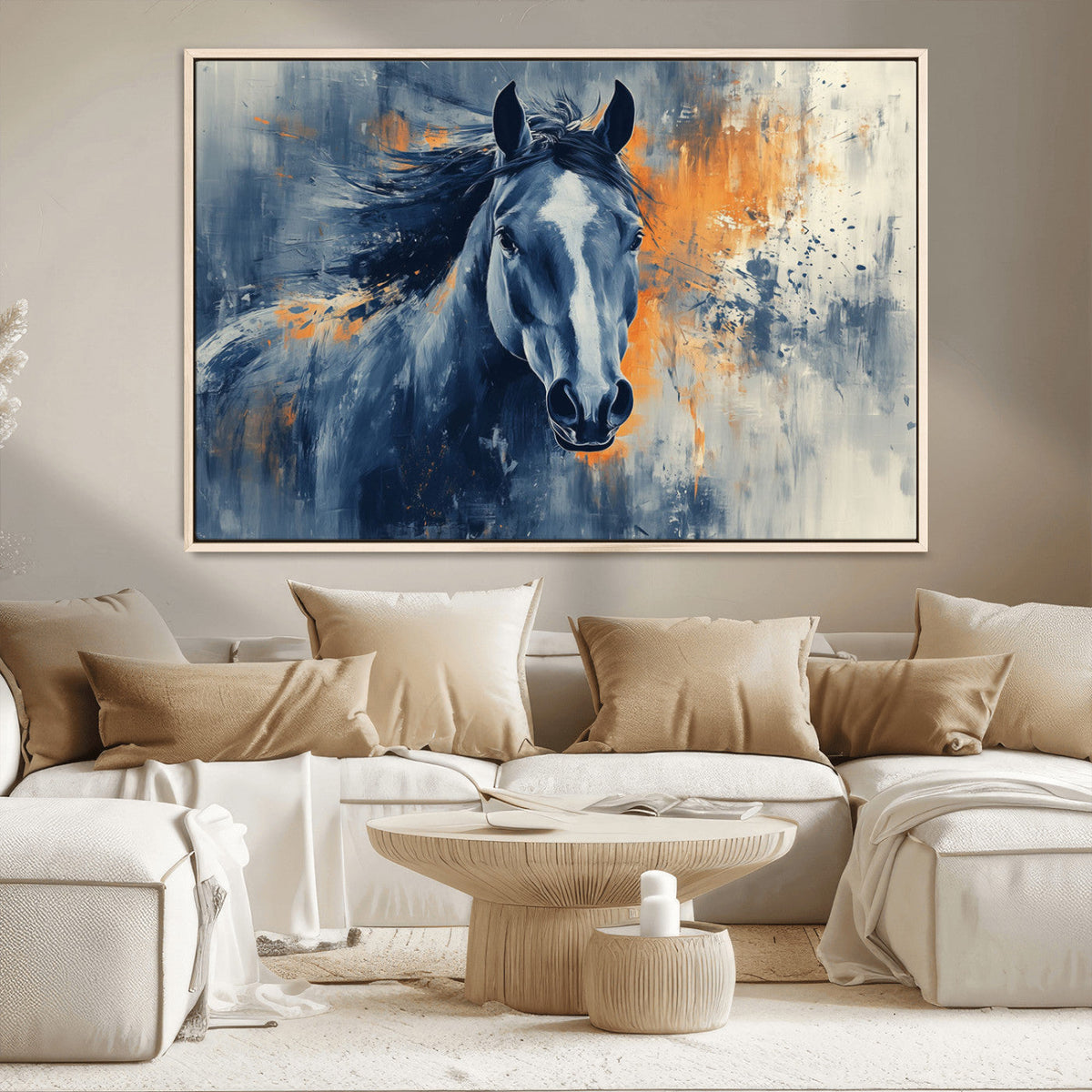 Abstract Blue Horse Wall Art Print Canvas | Western Horse Wall Art for Farmhouse Decor