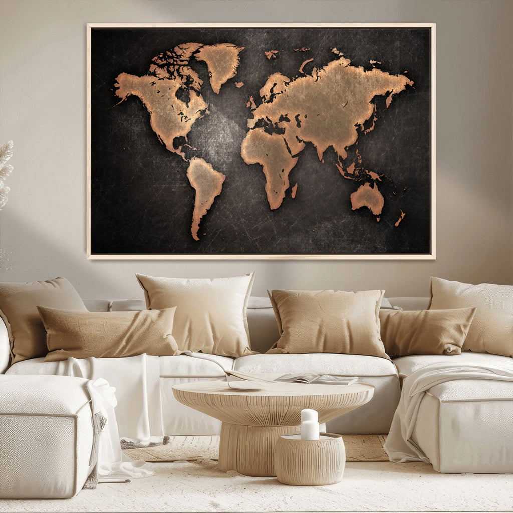 World Map Canvas Print | Framed Travel Map Wall Art for Couples
