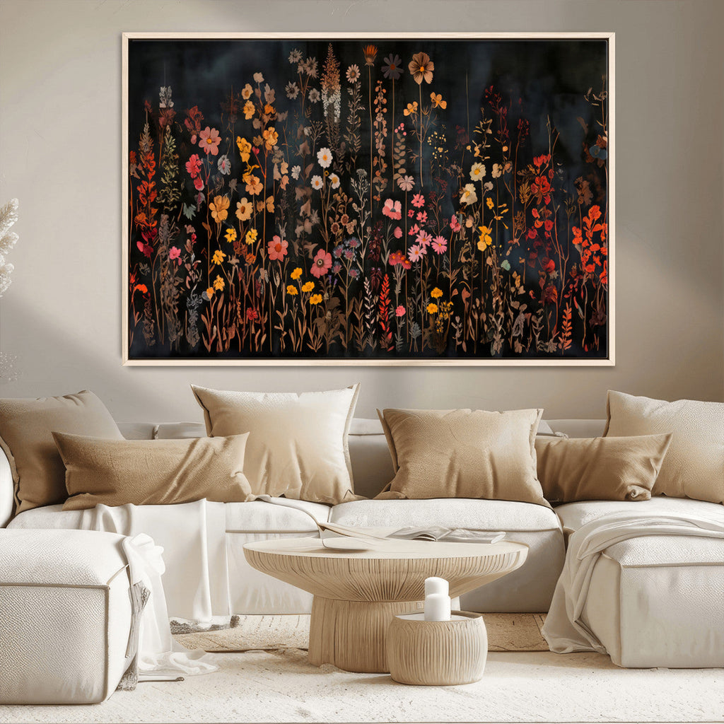 Large Floral Painting Print Illustration Flowers Canvas Wall Art