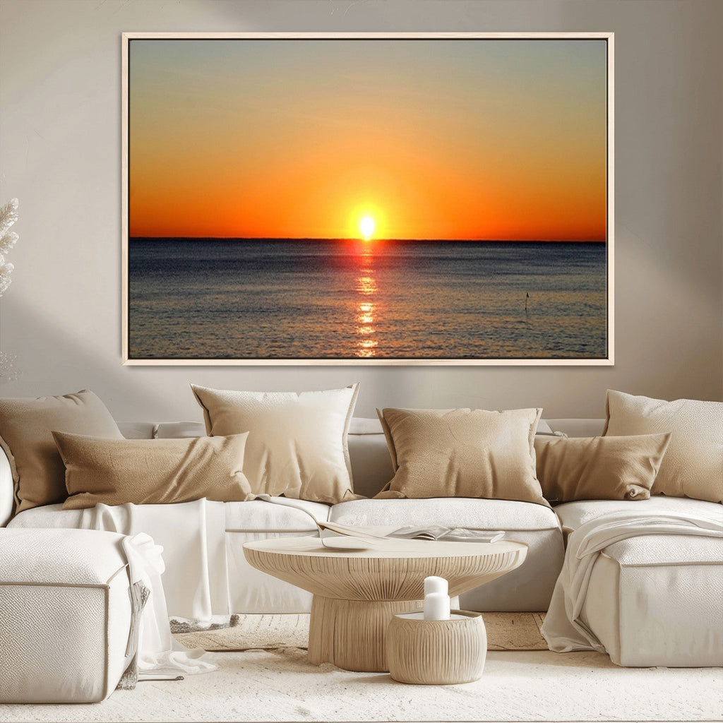 Golden Horizon Sunset Over Ocean Wall Art Canvas Print | Tropical Beach Canvas
