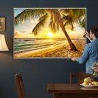 Beach Sunset Canvas Wall Art Print - Tropical Beach Canvas With Palm Trees