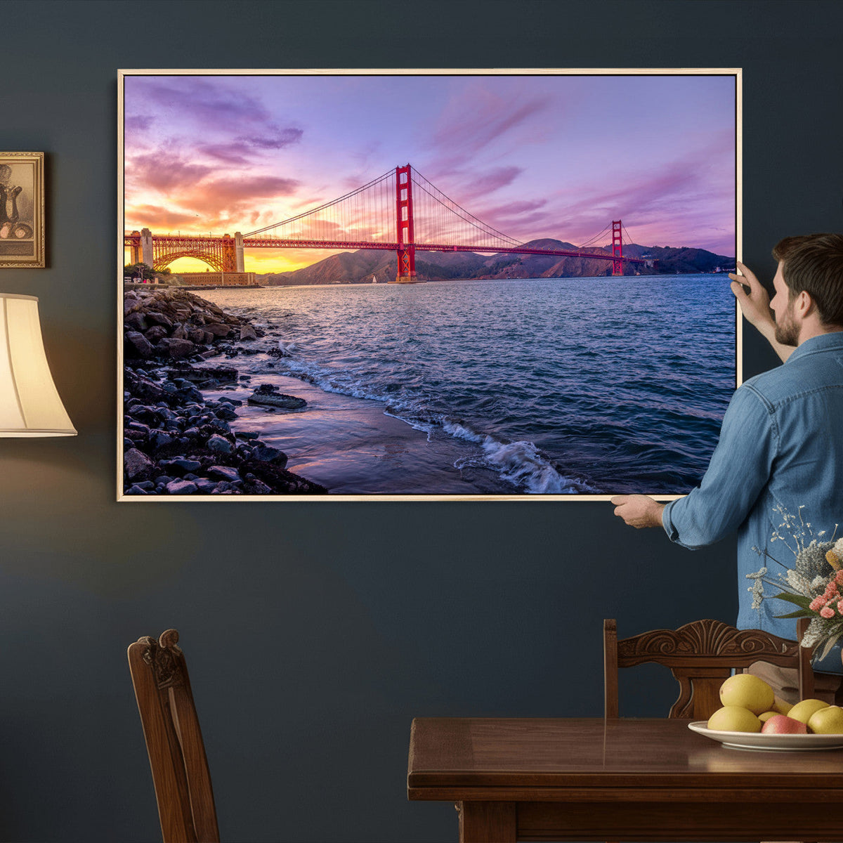 Golden Gate Bridge Wall Art Canvas Print, Framed San Francisco Sunset Landmark