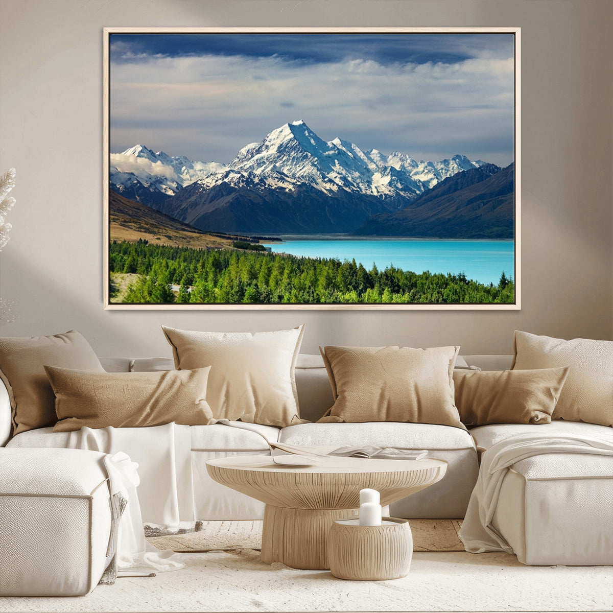 Mount Cook and Lake Pukaki Canvas Wall Art Print | Majestic Snow Capped Peaks