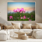 Pink Flower on the Mountain Canvas Print, Framed Pink Flower Canvas Wall Art