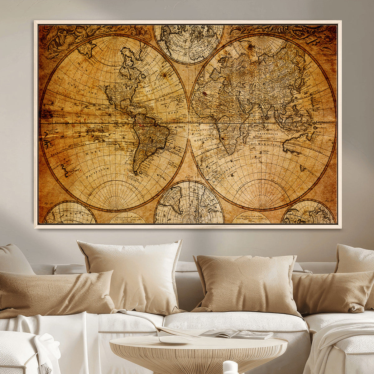 Vintage World Map Canvas Print | Antique Push Pin Travel Map