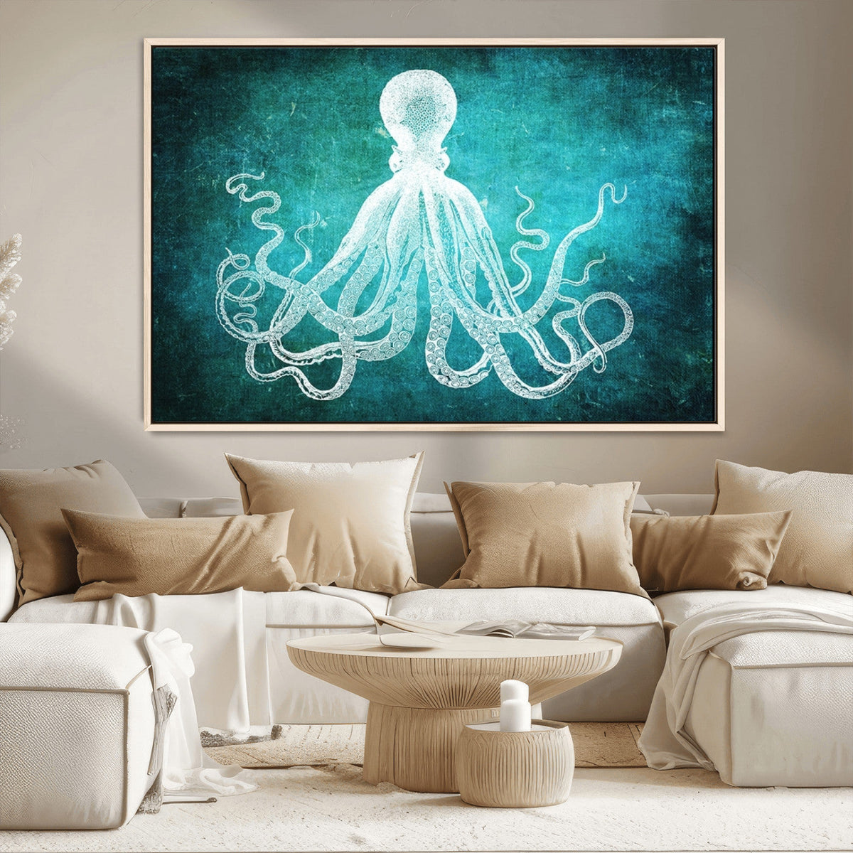 Green Octopus Abstract Wall Art Canvas Print