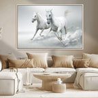 Large Wall Art Canvas Print, Beautiful Running White Horses