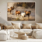 Large Wall Art 5 Horses Running on Sand Canvas Print