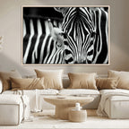 Zebra Wall Art | Zebra Close Up Canvas Print | Framed Black and White Wildlife
