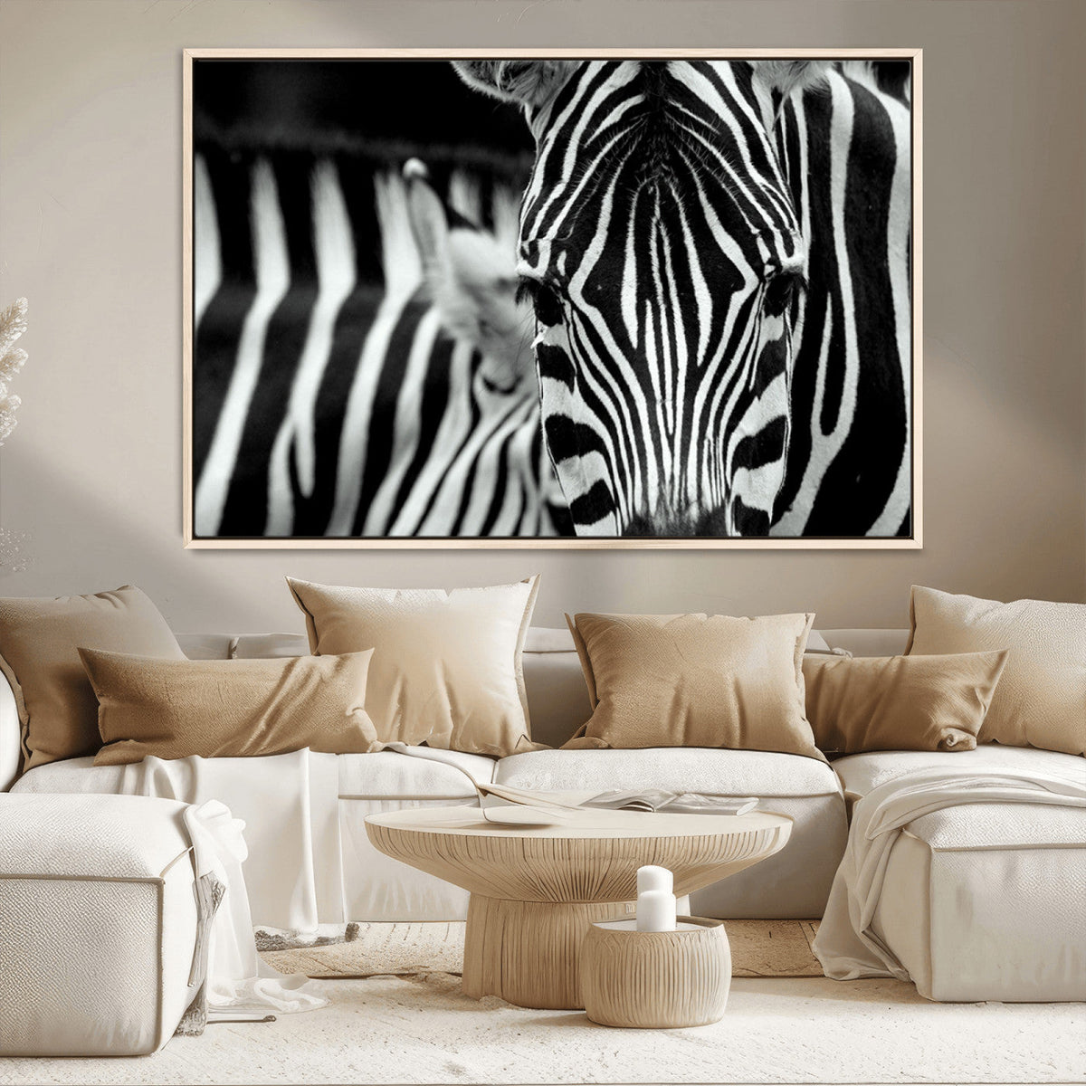 Zebra Wall Art | Zebra Close Up Canvas Print | Framed Black and White Wildlife