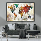 Watercolor World Map Canvas Print | Framed Travel Map Wall Art for Couples