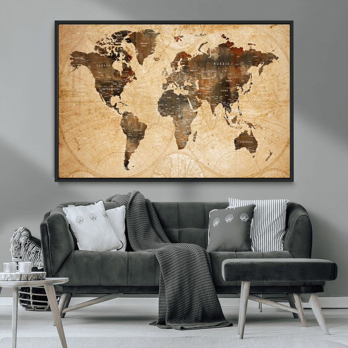 Push Pin World Map Canvas Print | Framed Travel Tracker Wall Art