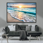 Sunset Beach Waves Canvas Wall Art | Ocean Sunset Coastal Print