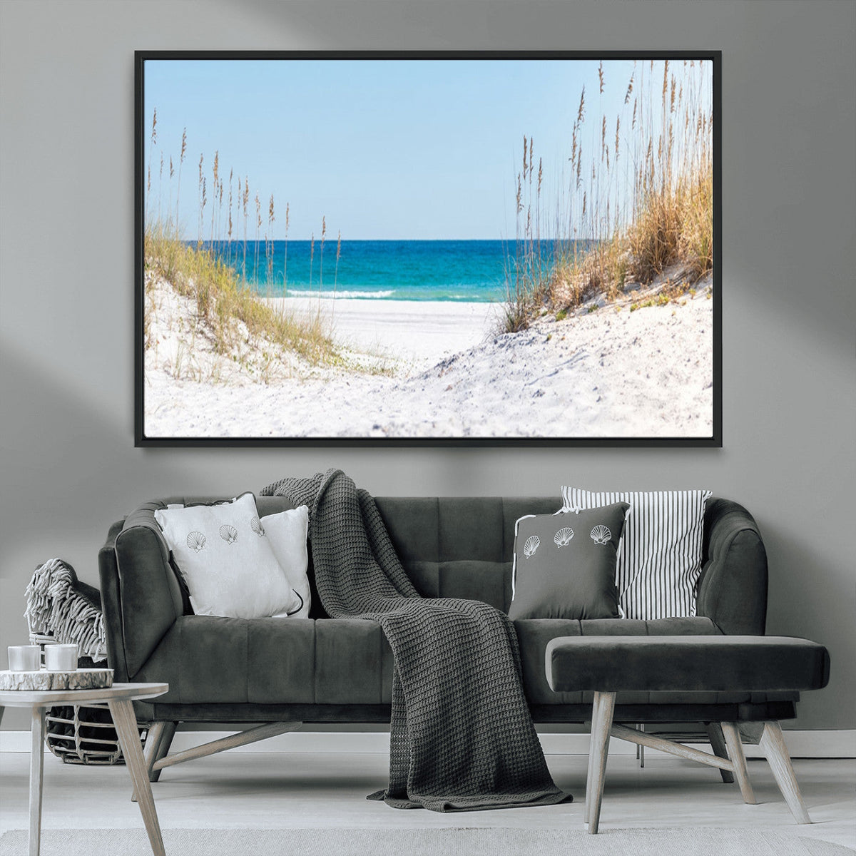 Serene Coastal Dune Path with Ocean View, 3-Panel Beach Canvas Wall Art