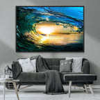 Ocean Wave at Sunset Canvas Art, Large Wall Print of Vibrant Surfing Wave