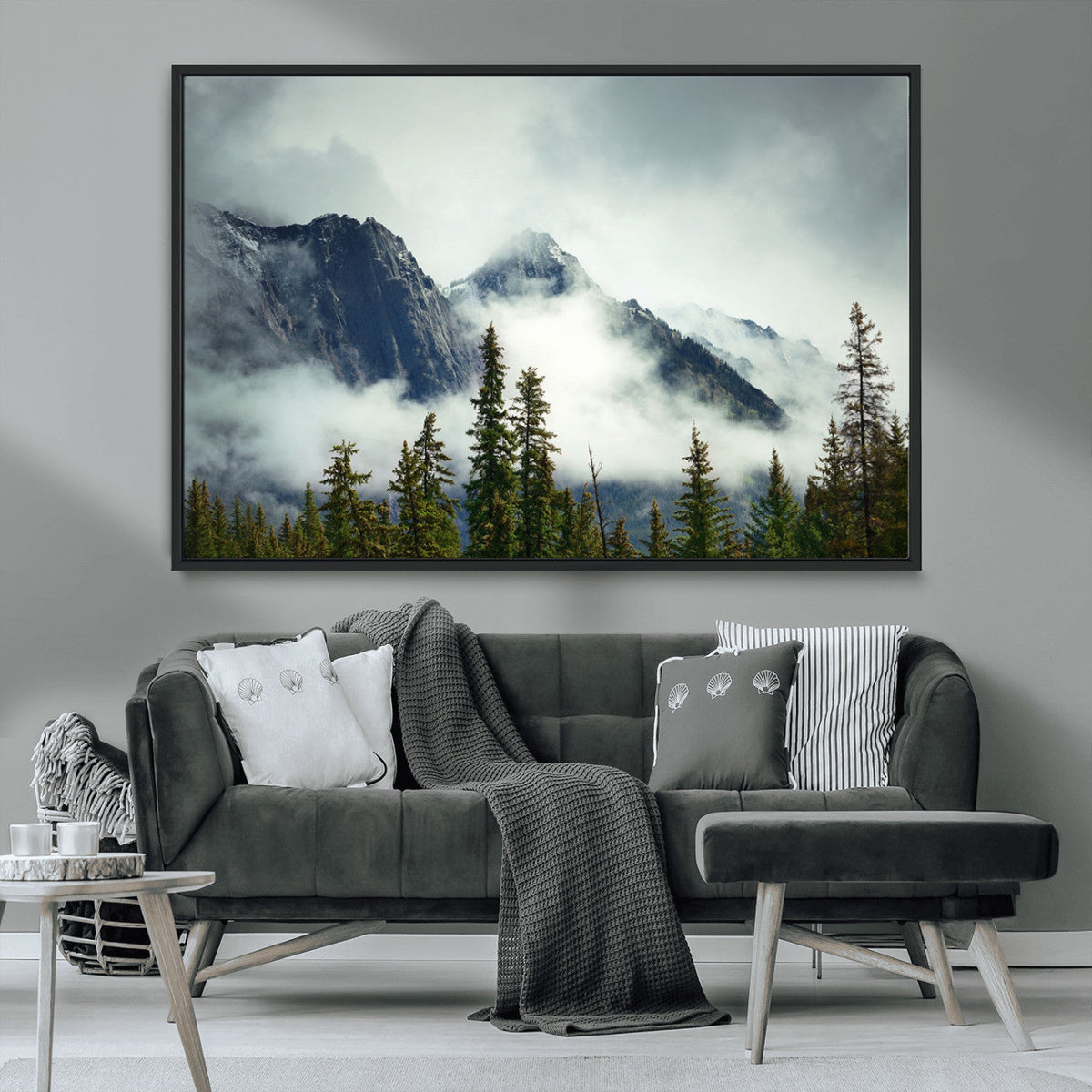 Mountain Mist Canvas Wall Art Print | 3-Panel Foggy Forest and Mountain Landscape