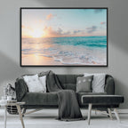 Tranquil Ocean Beach Sunset Canvas Wall Art | 3-Panel Coastal Decor