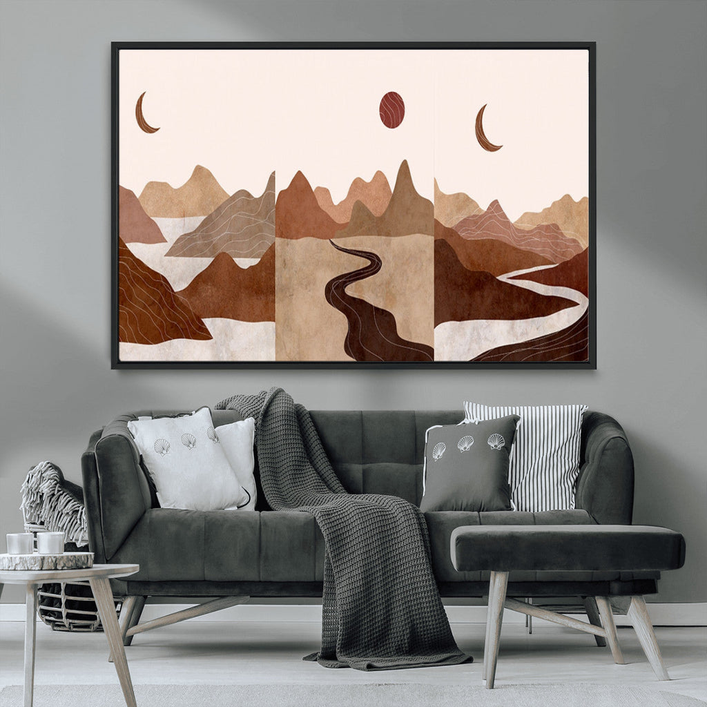 Boho Wall Art Canvas Print Set | Mid-Century Bohemian Wall Artwork, Boho Neutral