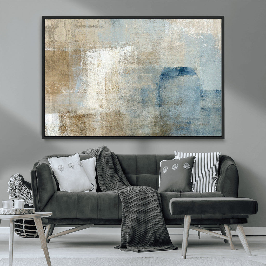 Abstract Blue and Beige Wall Art, Modern Minimalist Canvas Print Set