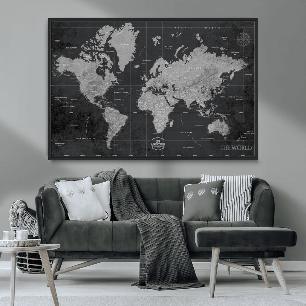 World Map Canvas Print, Detailed Map of the World Wall Art for Home or Office