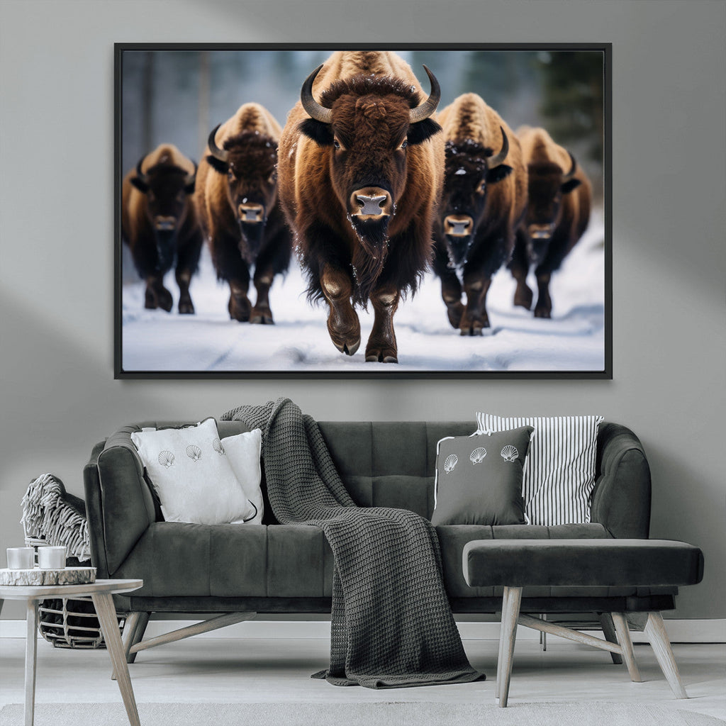 Buffalo Wall Art Canvas Print, American Bison Herd Wall Art