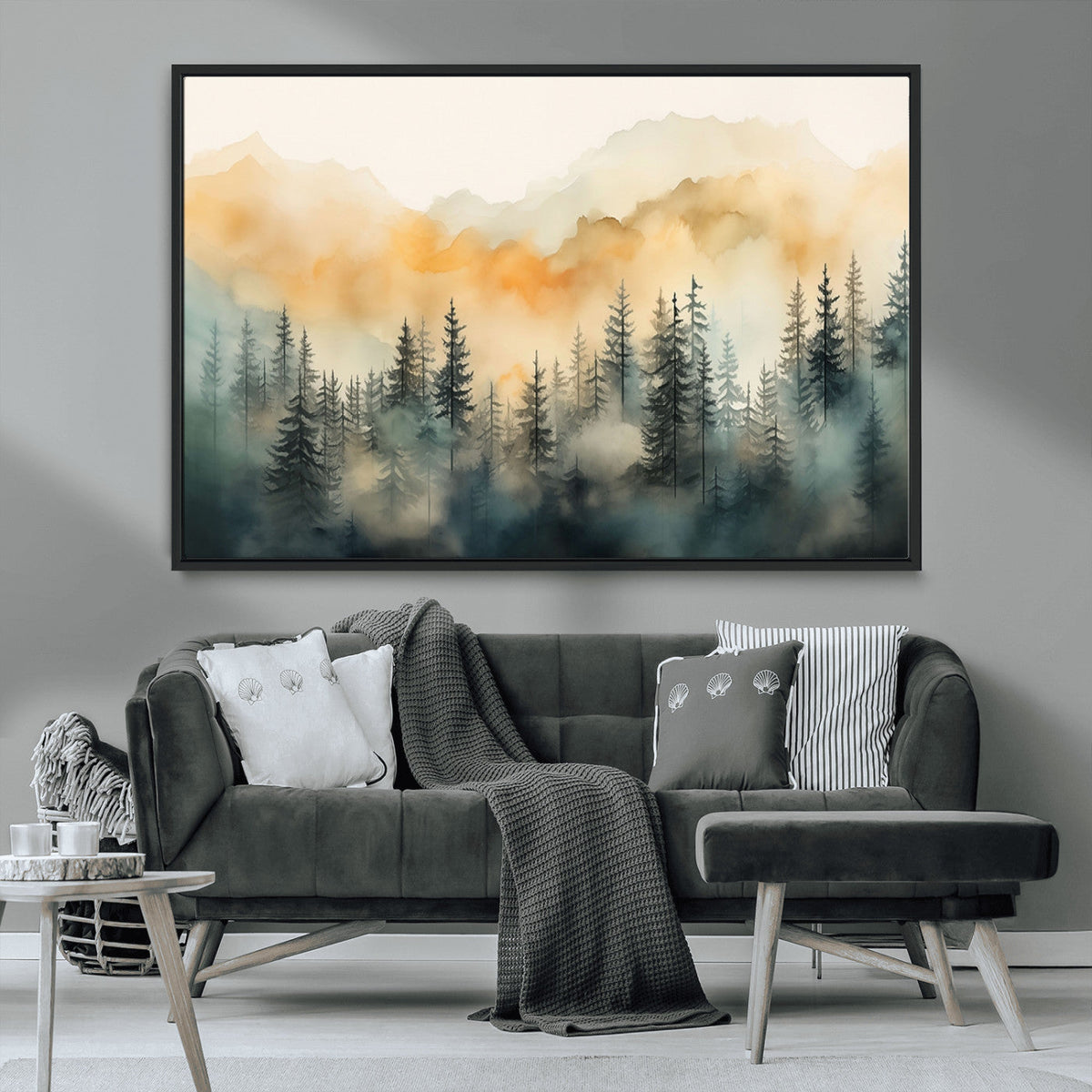 Abstract Forest Print | Mountain Wall Art | Autumn Landscape Canvas Print