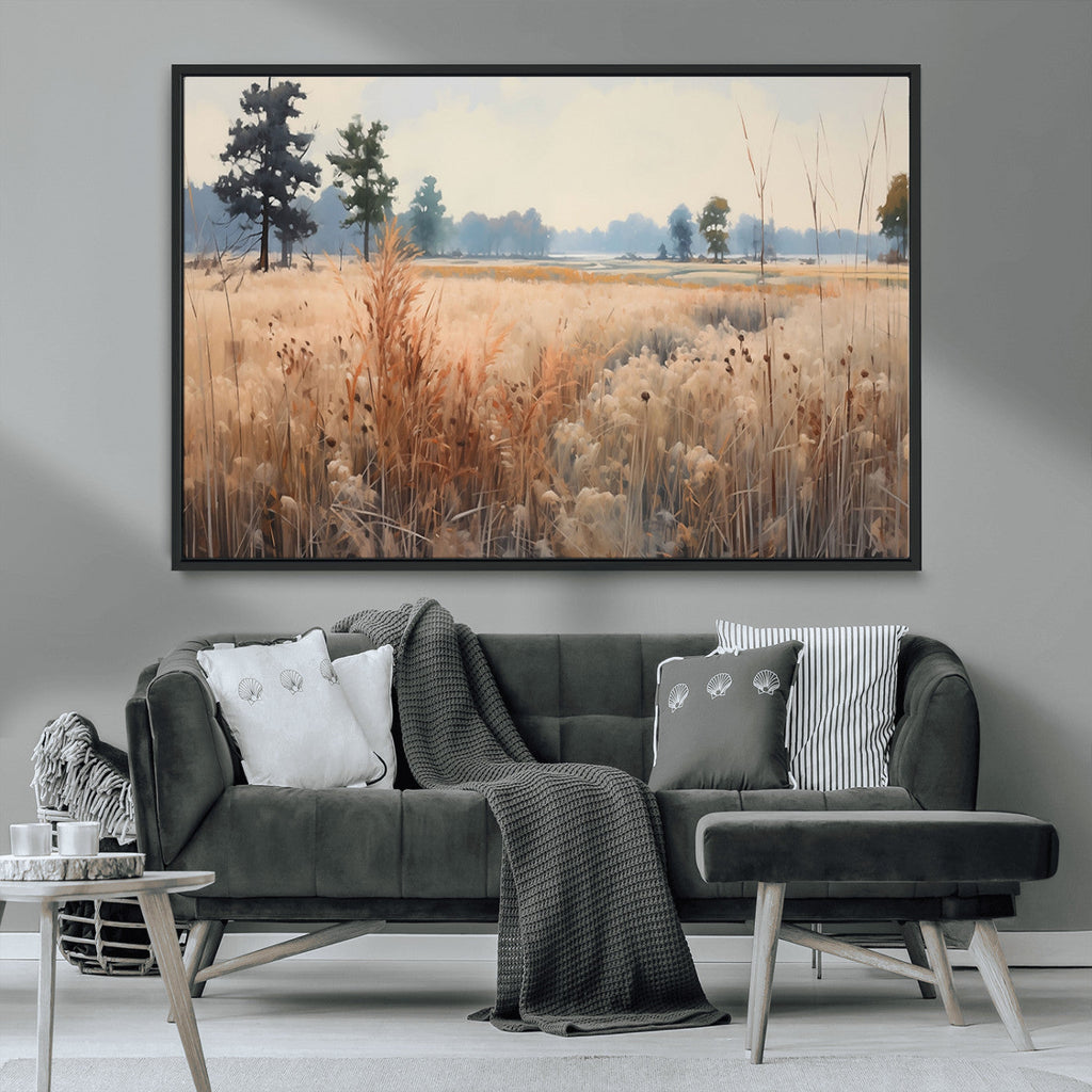 Golden Fields Canvas Wall Art Print | Serene Minimalist Landscape for Modern Decor