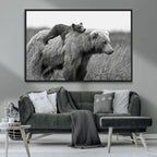 Bear and Cub Wall Art Canvas | Grizzly 399 Bear and Cub Black and White Wildlife Print
