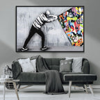 Banksy Art Behind the Curtain Street Wall Art Canvas Print | Urban Graffiti Style Wall Decor