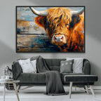 Highland Cow Abstract Canvas Wall Art, Bold Farmhouse Decor