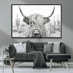 Rustic Charm, Cow Longhorn Black White Bighorn Wall Art
