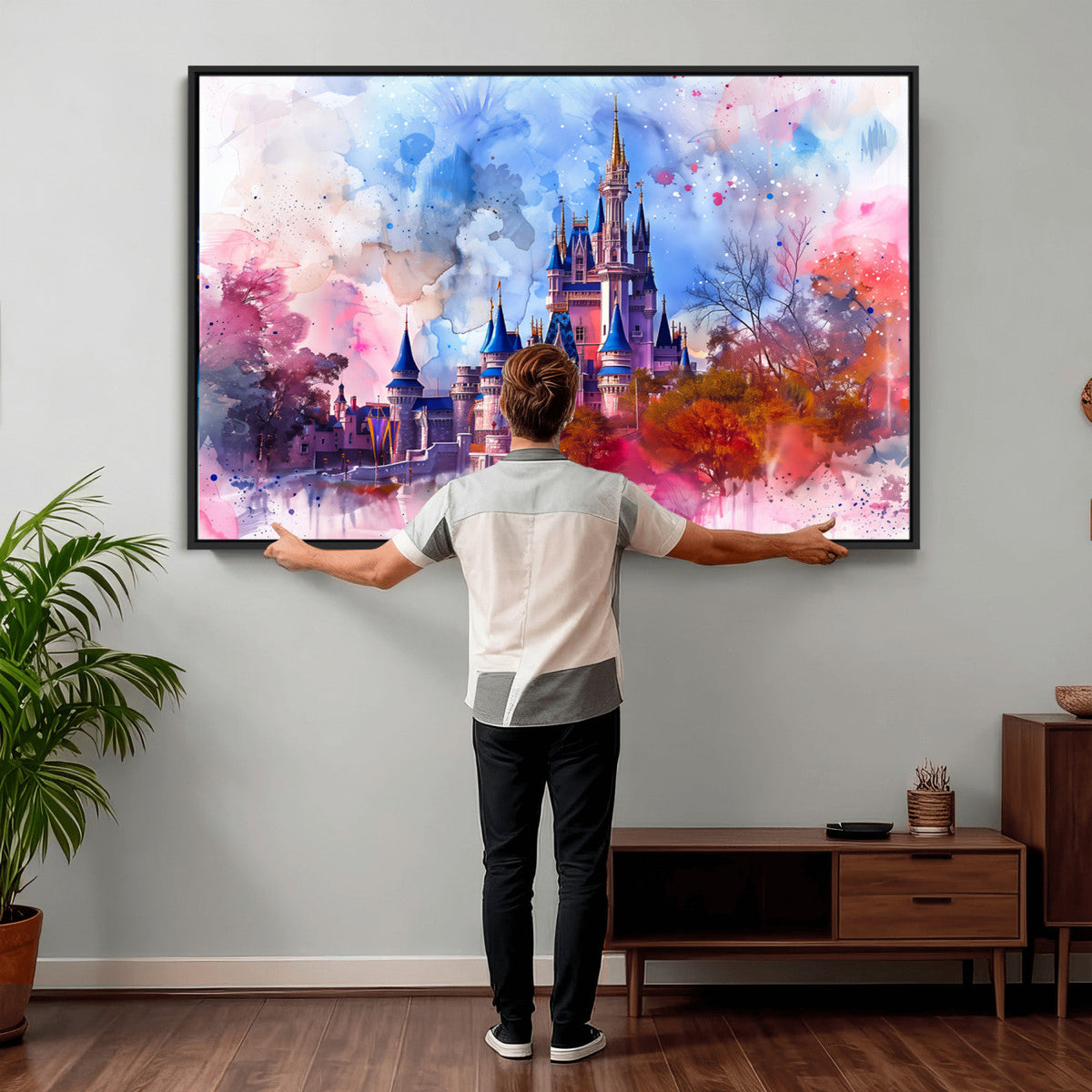 Disney Wall Art: Dreamy Watercolor Cinderella Castle Canvas Print