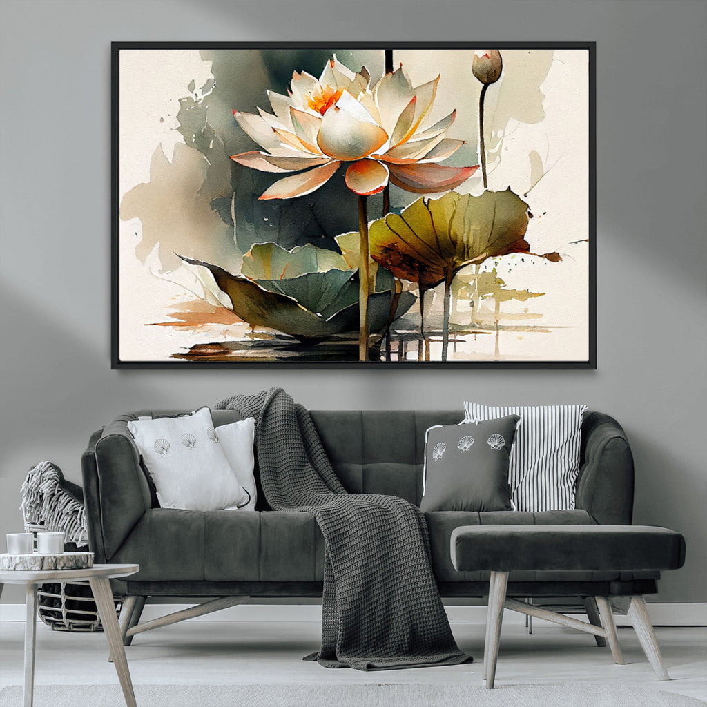Lotus Flower Watercolor Canvas Print | A Symbol of Serenity and Growth in Soft Watercolors