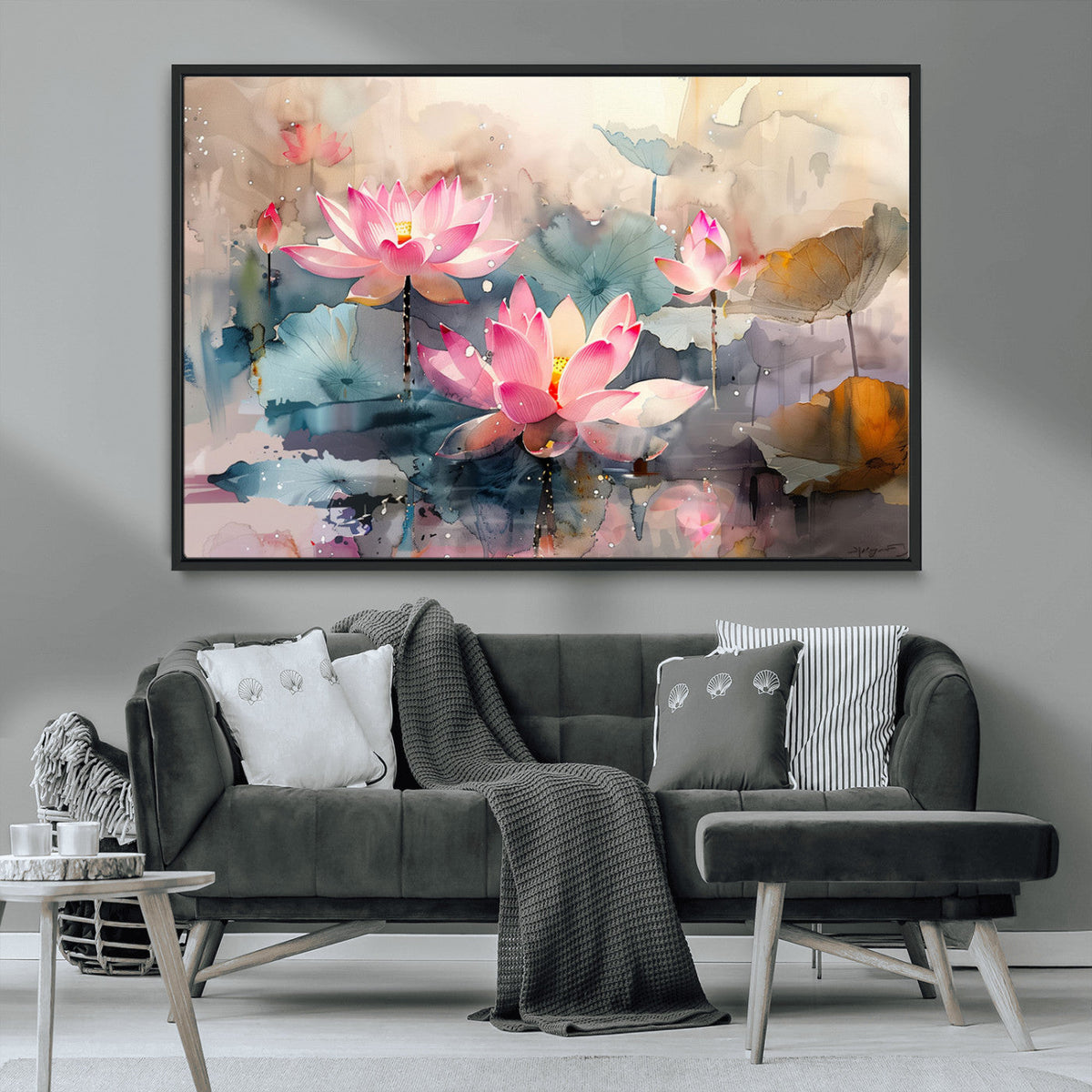 Lotus Flower Wall Art | 3 Panel Giclee Canvas Print of Pink Lotus Blossoms