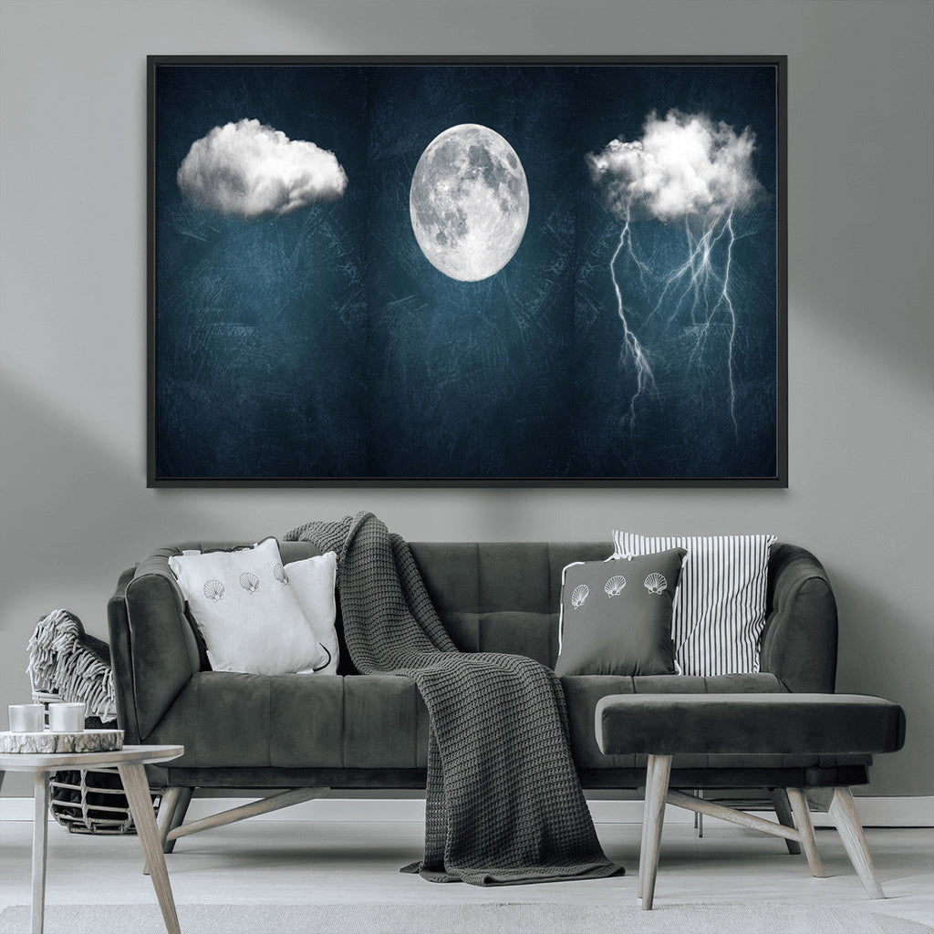 3 Piece Indigo Cloud Wall Art, Thunderstorm Moon Cloud Artwork