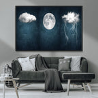 3 Piece Indigo Cloud Wall Art, Thunderstorm Moon Cloud Artwork