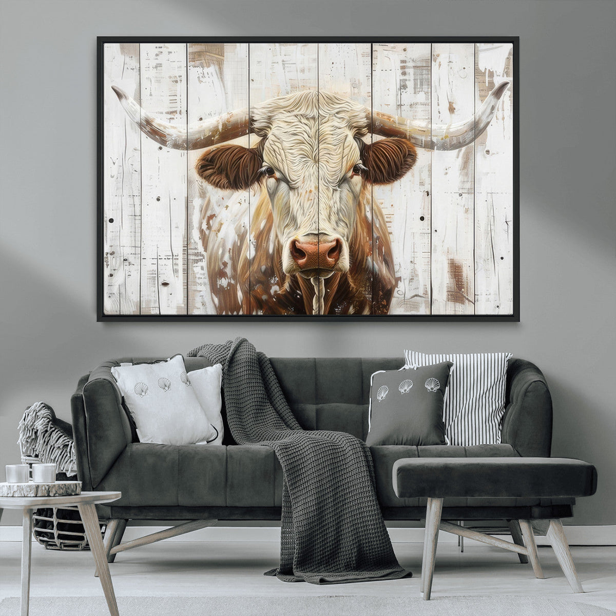 Rustic Longhorn Bull Wall Art Canvas Set