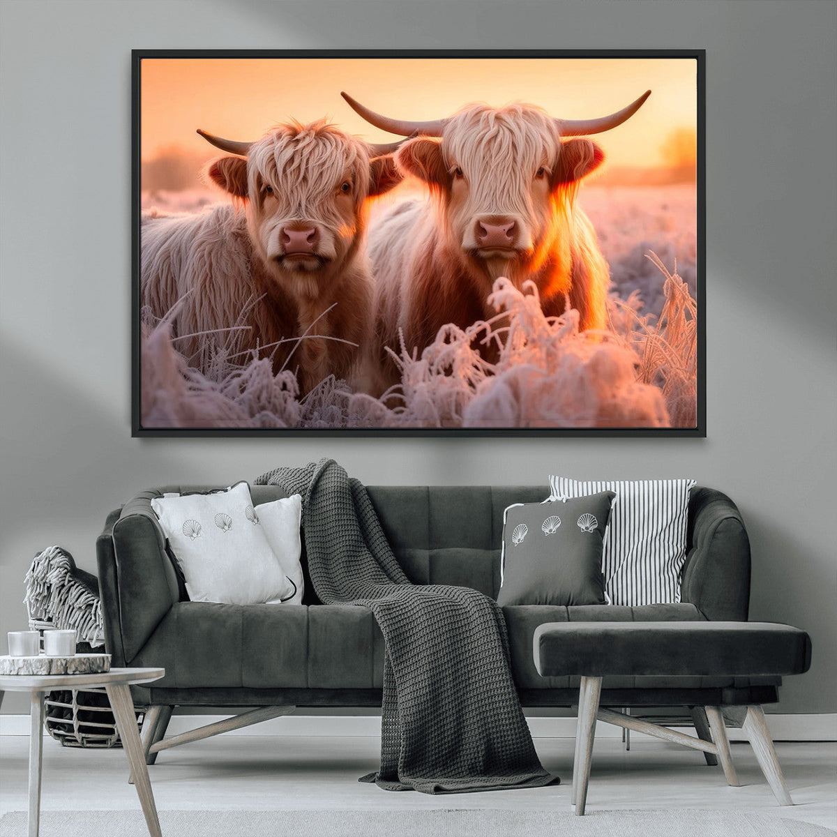 Highland Cows at Sunrise Wall Art Canvas Set