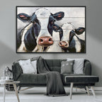 Vintage Baby and Mom Cattle Wall Art Canvas Print