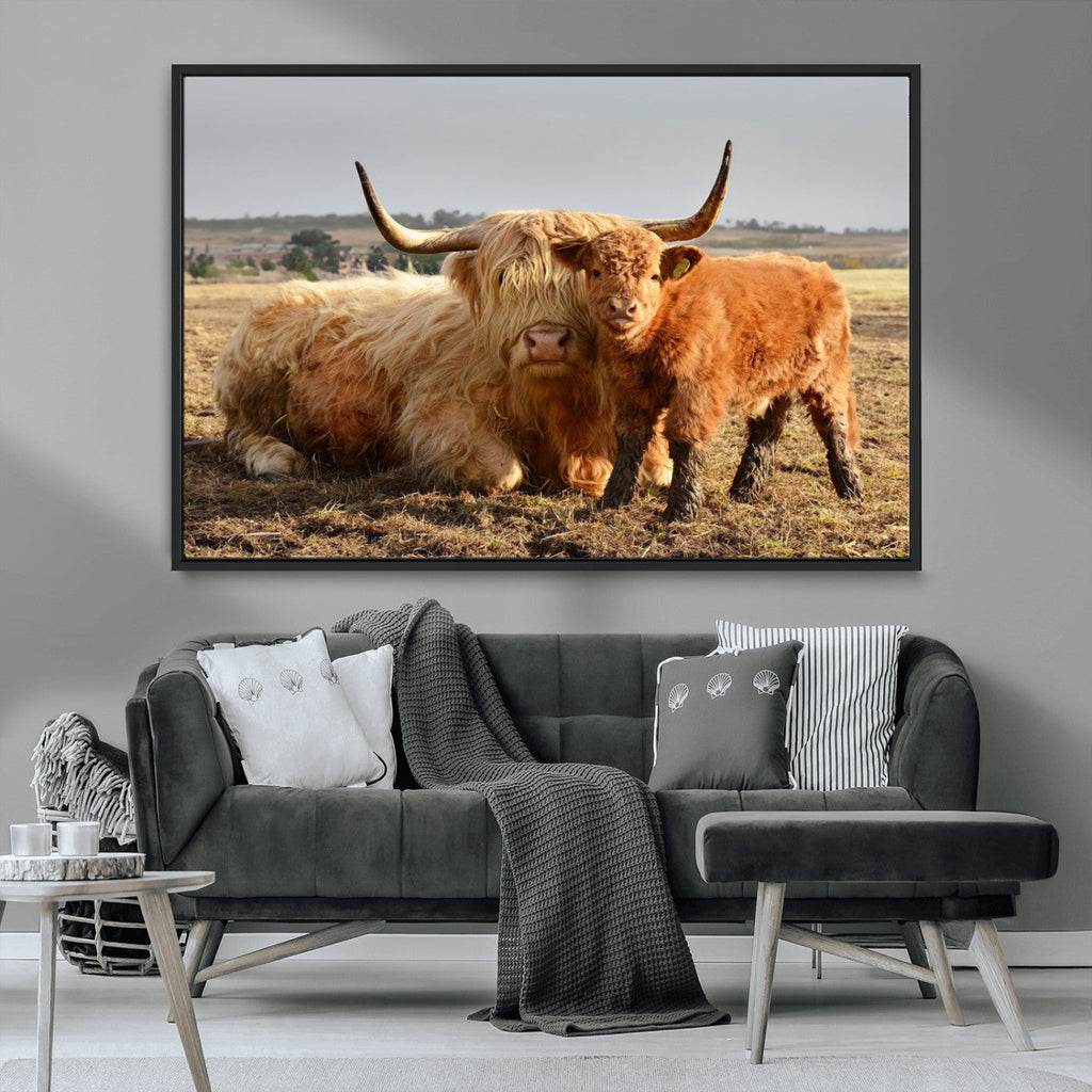 Highland Cow Canvas Wall Art Animal Print for Farm House Decor