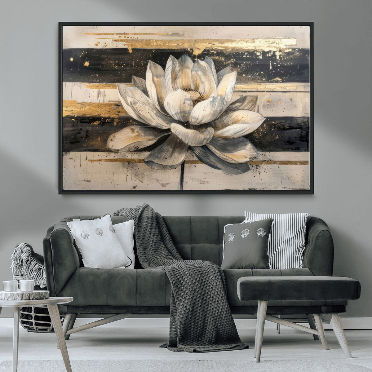 Lotus Flower Wall Art | Framed Abstract Floral Canvas