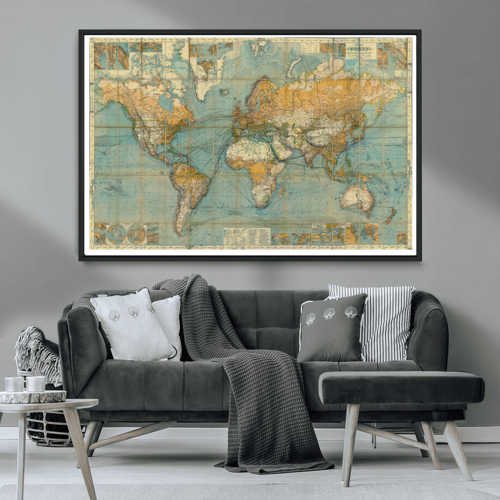 Push Pin World Map Canvas Print | Travel Tracker Wall Art for Couples