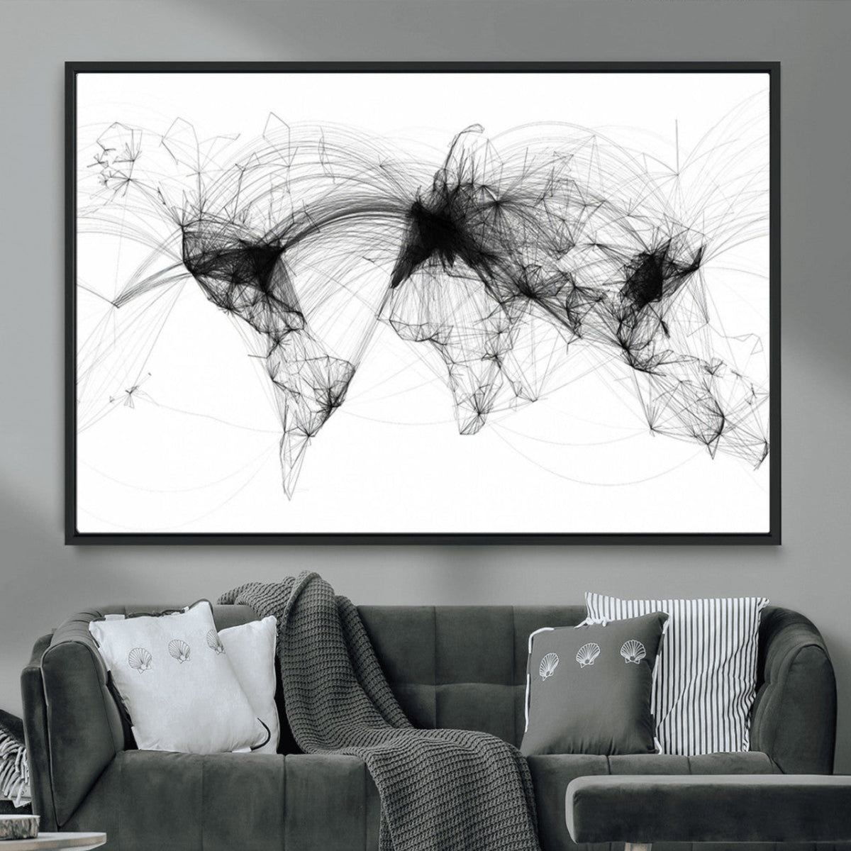 Abstract World Map Wall Art | Framed Geometric Line Canvas