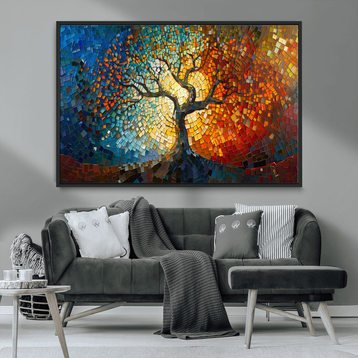 Yggdrasil Tree of Life Mosaic Stained Glass Wall Art Canvas Print