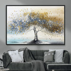 Golden and Silver Tree Wall Art | Framed Elegant Leaves Canvas