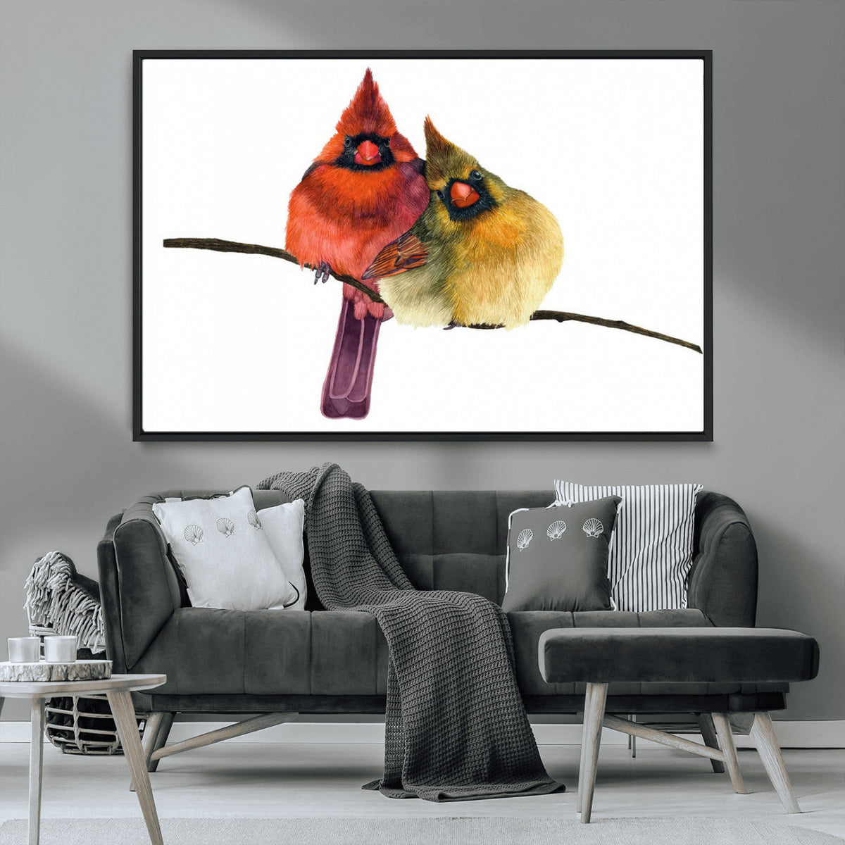 Cardinal Bird Canvas Wall Art, Male and Female Cardinal Print, Nature Inspired Bird Decor