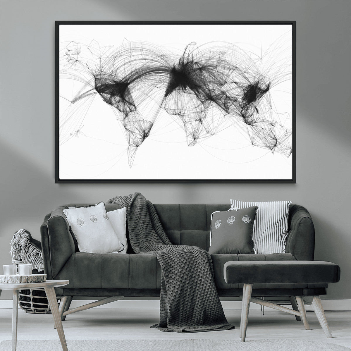 Flight Routes Air Traffic Map Canvas Wall Art, World Flight Routes Print