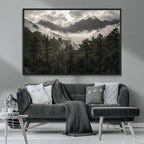 Moody Forest Wall Art | Framed Mountain Fog Canvas Artwork